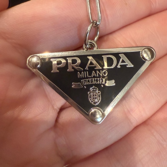 Prada Silver and Black Triangle Pendant necklace - Picture 11 of 11